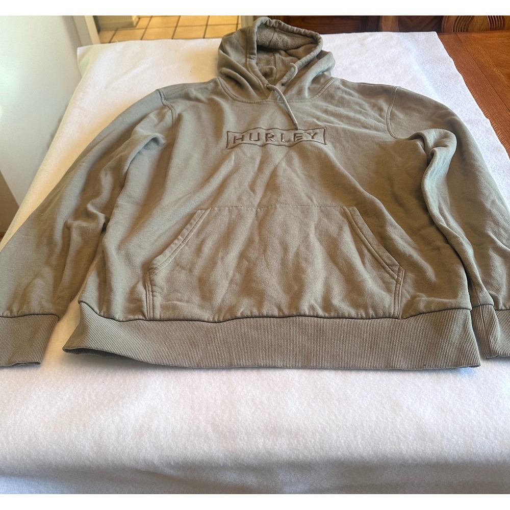 Hurley Mens Hoodie Sweatshirt Sage Green Medium M Pullover Embroidered Spellout